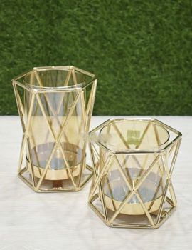 2 Pcs Metal & Glass Decorative Candle Stand RY8504