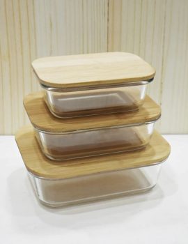 3 pcs Glass Food Container With Bamboo Lid RY0414